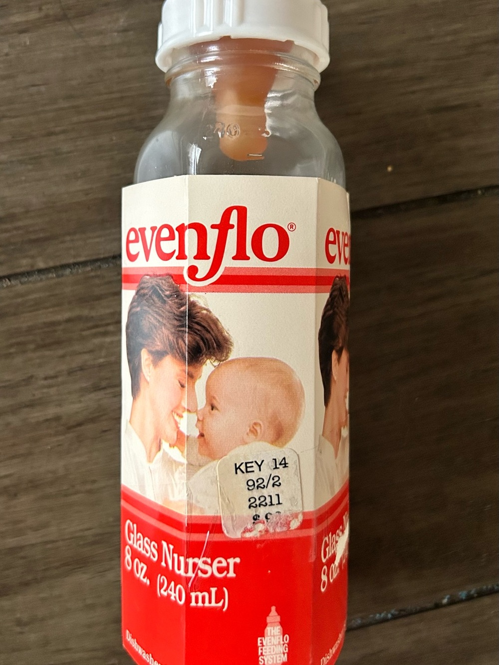 Vintage Evenflo Glass Nurser Baby Bottle 8oz New Old Stock Red Label Prop VTG